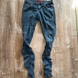 Vintage Y2K Blue Asphalt Dark Blue Ruched Women Jeans